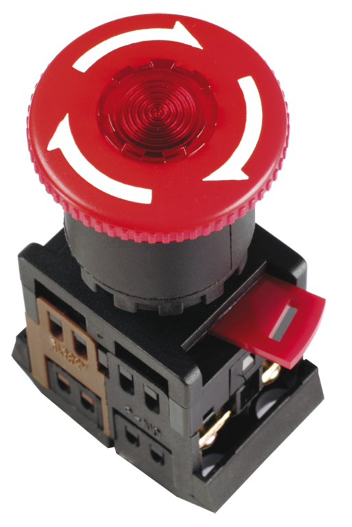 Кнопка ANE22 Гриб с фиксацией красная d22мм неон 1з+1р 240В IEK
